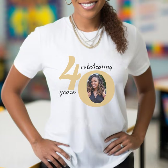 White & Gold 40 Photo Forty Years 40th Birthday T-Shirt (White & Gold 40 Photo Fifty Years 40th Birthday T-Shirt)