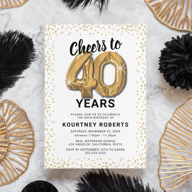 White Gold 40th Birthday Party Invitation (Creator Uploaded)