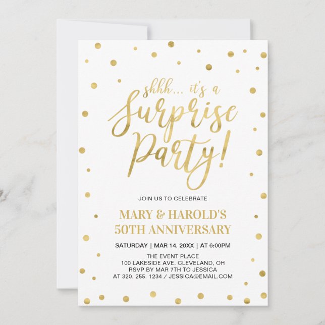 White & Gold | 50th Surprise Wedding Anniversary Invitation (Front)
