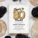 White Gold 80th Birthday Party Invitation<br><div class="desc">Elegant eightieth birthday party invitation featuring a simple white background that can be changed to any colour,  gold sparkly glitter,  eighty gold hellium balloons,  and a modern 80th birthday celebration text template that is easy to personalise.</div>