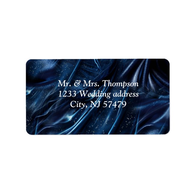 White & Gold abstract flowers on Simmery Blue Silk Label (Front)