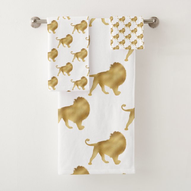 WHITE GOLD AFRICAN LION WHITE BATHROOM  BATH TOWEL SET (Insitu)