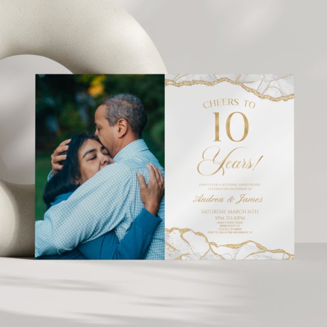 White Gold Agate 10th Wedding Anniversary Party Invitation (Creator Uploaded)
