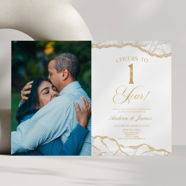 White Gold Agate 1st Wedding Anniversary Party Invitation (Creator Uploaded)