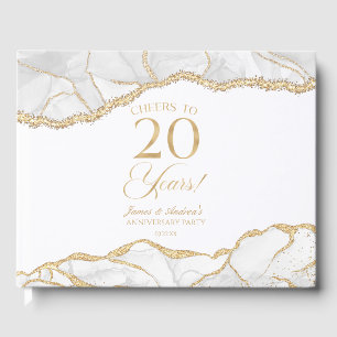 White Gold Agate 20th Wedding Anniversary Party Guest Book