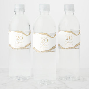 White Gold Agate 20th Wedding Anniversary Party Water Bottle Label