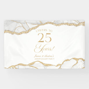 White Gold Agate 25th Wedding Anniversary Party Banner