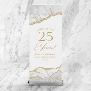 White Gold Agate 25th Wedding Anniversary Party Retractable Banner