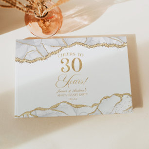 White Gold Agate 30th Wedding Anniversary Party Guest Book