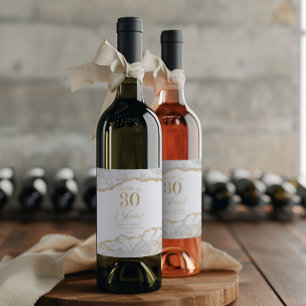 White Gold Agate 30th Wedding Anniversary Party Wine Label