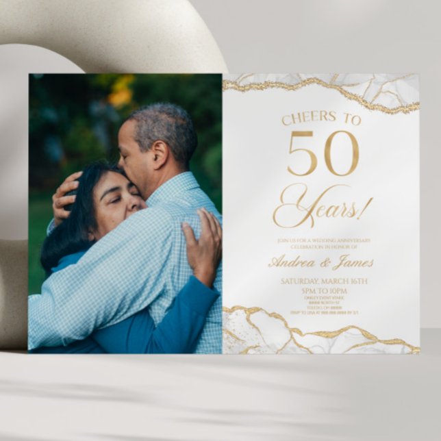 White Gold Agate 50th Wedding Anniversary Party Invitation (Creator Uploaded)