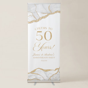 White Gold Agate 50th Wedding Anniversary Party Retractable Banner
