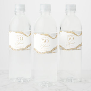 White Gold Agate 50th Wedding Anniversary Party Water Bottle Label