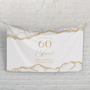 White Gold Agate 60th Wedding Anniversary Party Banner