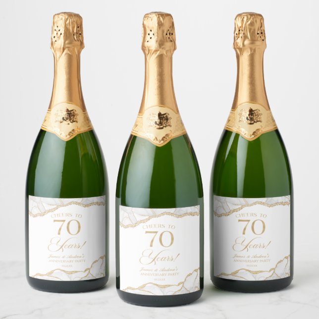 White Gold Agate 70th Wedding Anniversary Party Sparkling Wine Label (Bottles)