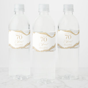 White Gold Agate 70th Wedding Anniversary Party Water Bottle Label