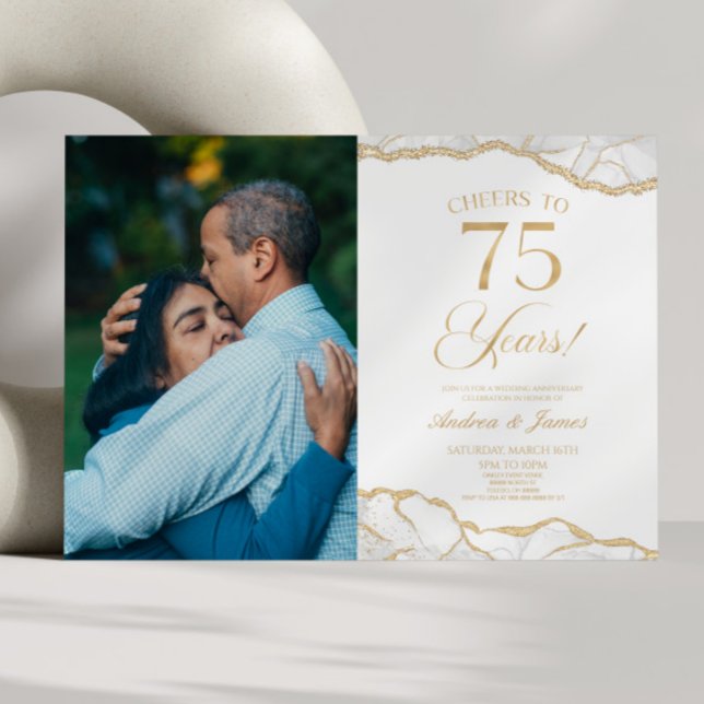 White Gold Agate 75th Wedding Anniversary Party Invitation (Creator Uploaded)