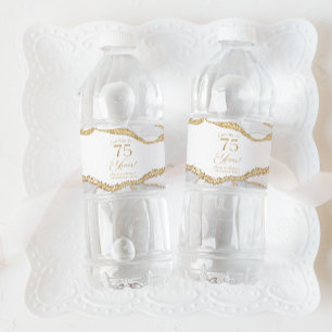 White Gold Agate 75th Wedding Anniversary Party Water Bottle Label