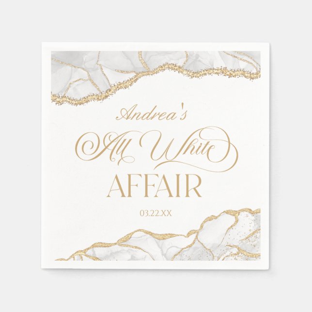 White Gold Agate All White Affair Birthday Party Napkin (Front)