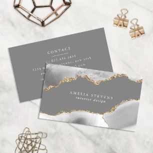 White & Gold Agate Business Card