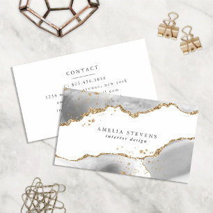 White & Gold Agate Business Card