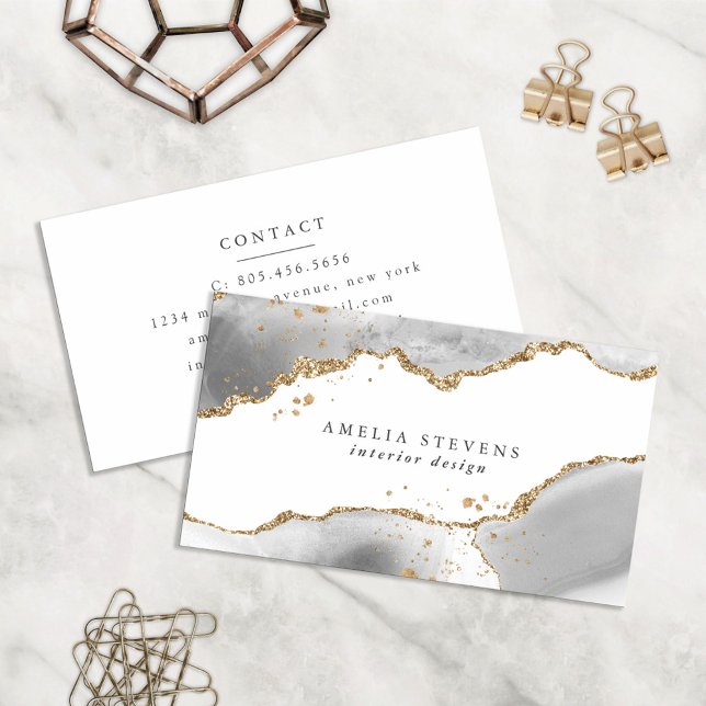 White & Gold Agate Business Card (Creator Uploaded)