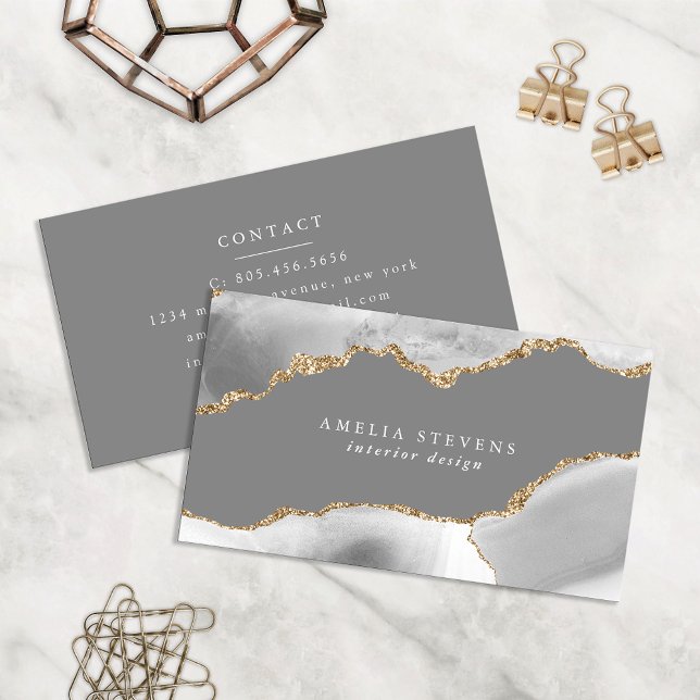 White & Gold Agate Business Card (Creator Uploaded)