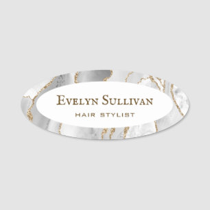 White Gold Agate Name Tag