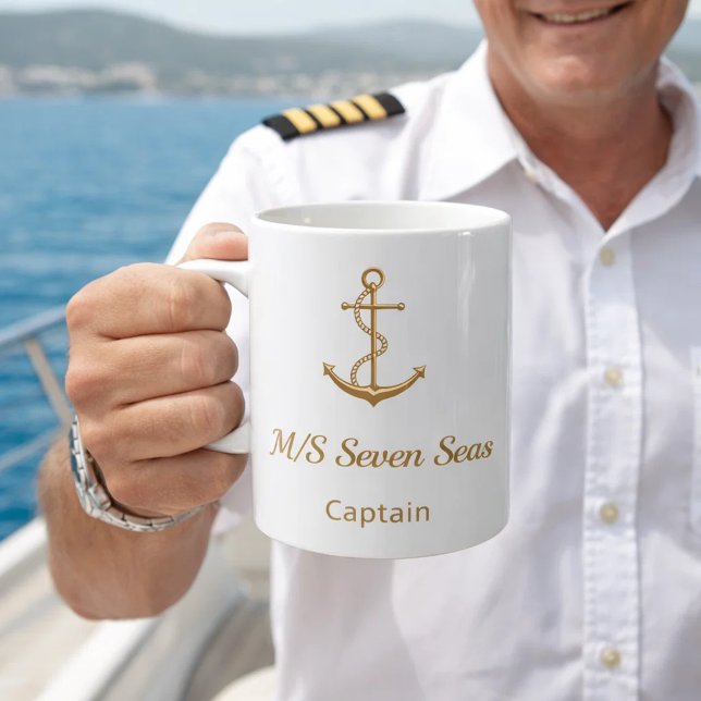 White gold anchor yacht boat name captain coffee mug (Creator Uploaded)