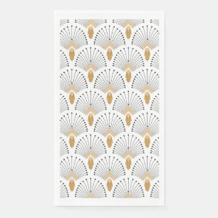 White, Gold and Black Art Deco Fan Flowers Motif Napkin