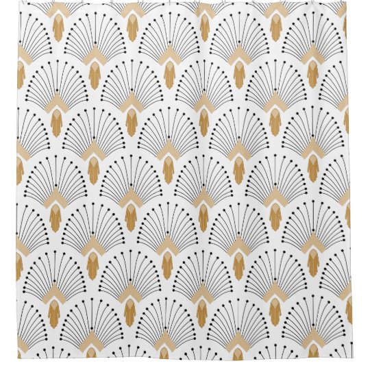 Get Wallpaper White Gold And Black Art Deco Fan Flowers Motif Shower Curtain Zazzle Co Uk For iPhone