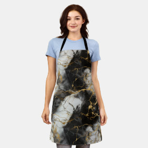White, Gold and Black Luxury Marble Elegant Apron
