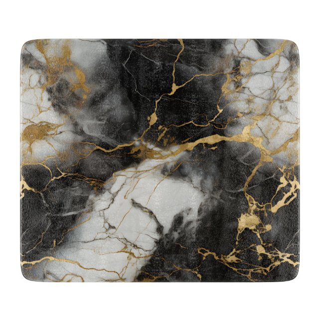 White, Gold and Black Luxury Marble Elegant Cutting Board (Front)