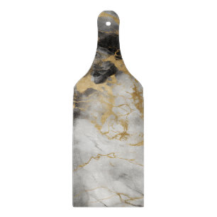 White, Gold and Black Luxury Marble Elegant Cutting Board