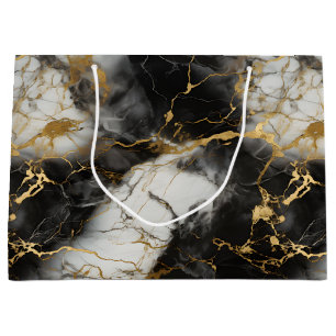 White, Gold and Black Luxury Marble Elegant Large Gift Bag