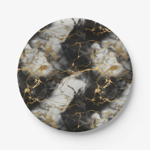 White, Gold and Black Luxury Marble Elegant Paper Plate