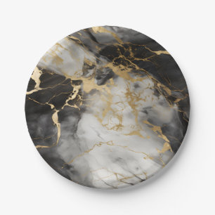 White, Gold and Black Luxury Marble Elegant Paper Plate
