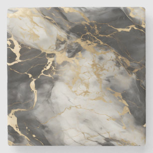 White, Gold and Black Luxury Marble Elegant Stone Coaster