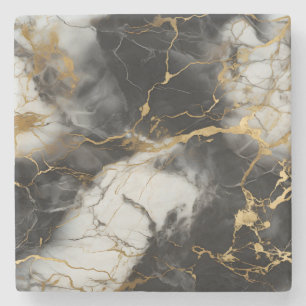 White, Gold and Black Luxury Marble Elegant Stone Coaster