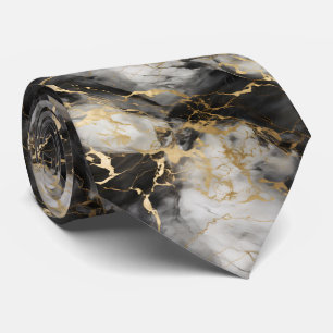 White, Gold and Black Luxury Marble Elegant Tie