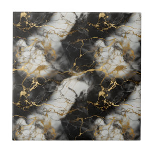 White, Gold and Black Luxury Marble Elegant Tile