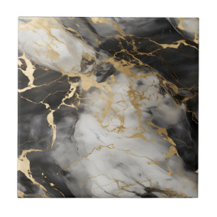 White, Gold and Black Luxury Marble Elegant Tile