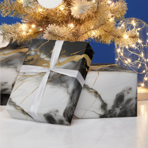 White, Gold and Black Luxury Marble Elegant Wrapping Paper