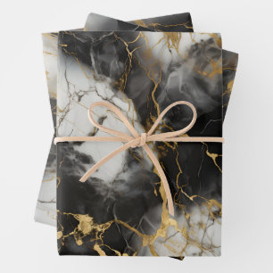 White, Gold and Black Luxury Marble Elegant Wrapping Paper Sheet