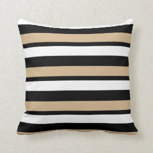 White Gold and Black Striped Throw Pillow