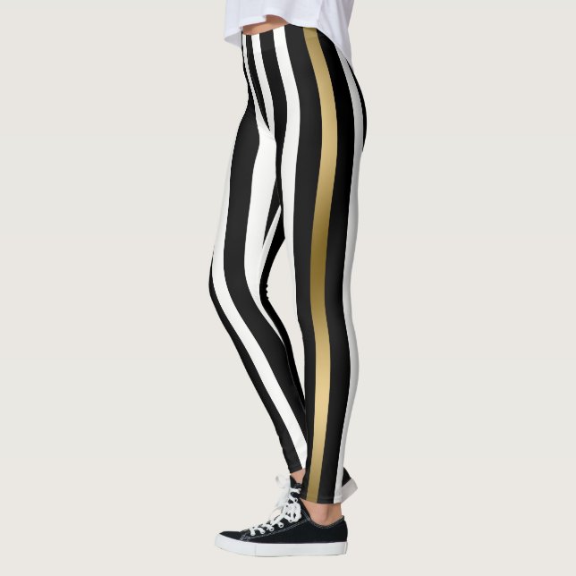 White, Gold And Black Stripes Leggings (Left)