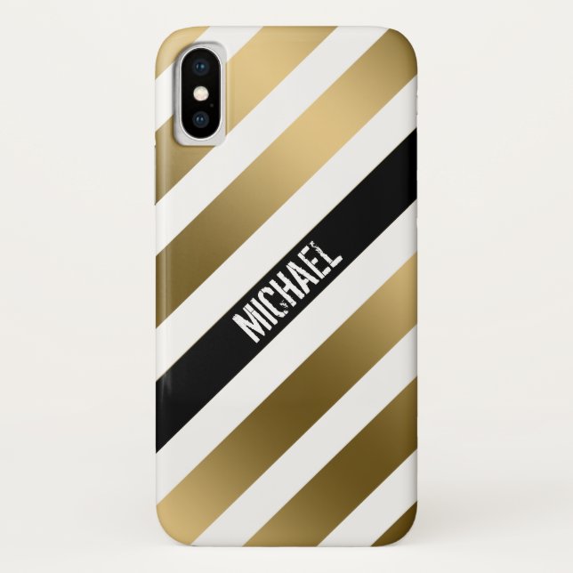 White Gold And Black Stripes Pattern Case-Mate iPhone Case (Back)