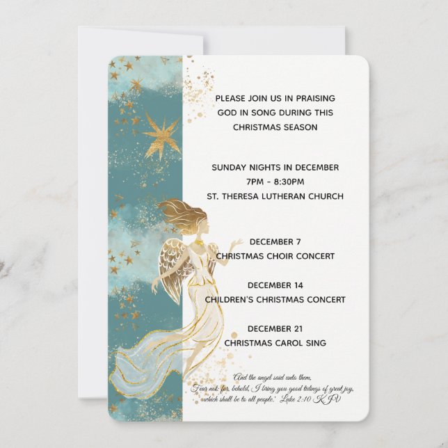 White Gold and Blue Angel Christmas Program Holiday Card (Front)