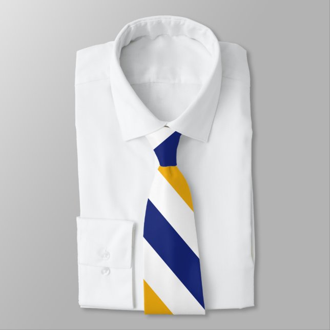 White Gold and Blue University Stripe Tie (Tied)