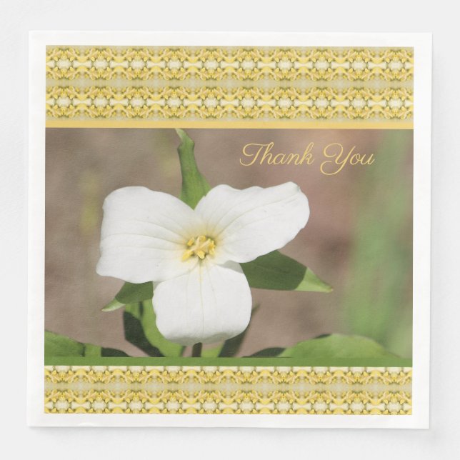 White Gold and Green Trillium Paper Napkins (Front)